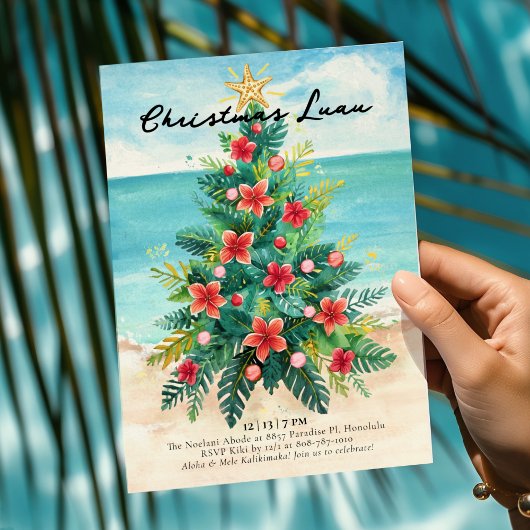 Christmas Luau - Tropical Beach Palm Tree Holiday Kaart