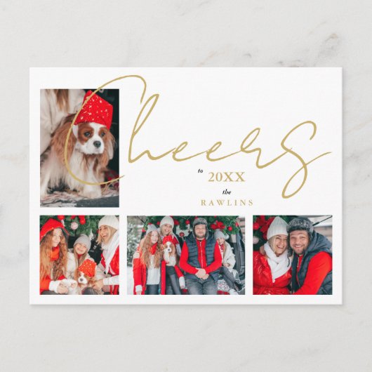 Christmas Luxury Minimalist 4 Photos Family Briefkaart (Voorkant)