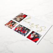 Christmas Luxury Minimalist 4 Photos Family  Folie Feestdagenkaart (Gedraaid)