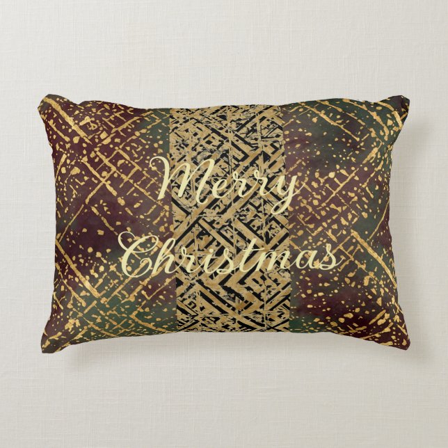 Christmas Luxury Pattern, Red Gold Green Black Accent Kussen (Voorkant)