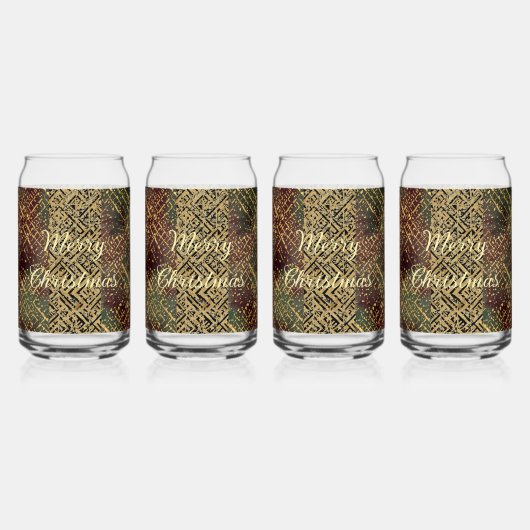Christmas, Luxury Pattern, Red Gold Green Black Blikvorm Glas (Voorkant)