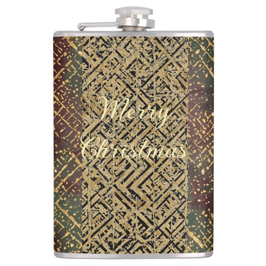 Christmas, Luxury Pattern, Red Gold Green Black Heupfles (Voorkant)
