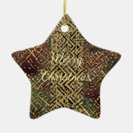 Christmas Luxury Pattern, Red Gold Green Black Keramisch Ornament