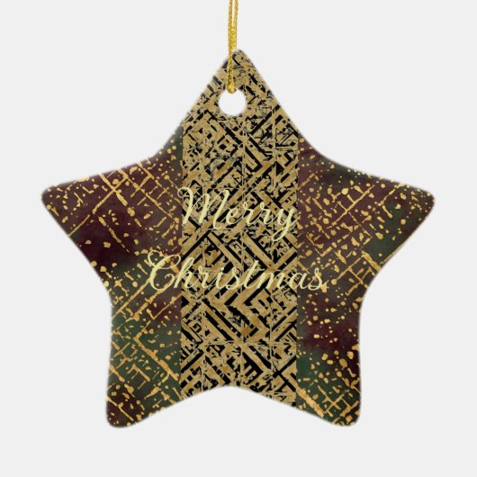 Christmas Luxury Pattern, Red Gold Green Black Keramisch Ornament (Voorkant)