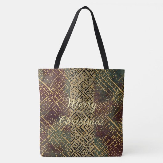 Christmas Luxury Pattern, Red Gold Green Black Tote Bag (Voorkant)