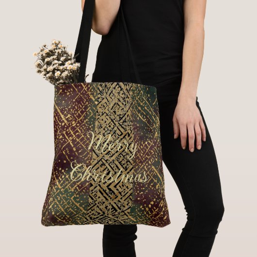 Christmas Luxury Pattern, Red Gold Green Black Tote Bag (Dichtbij)