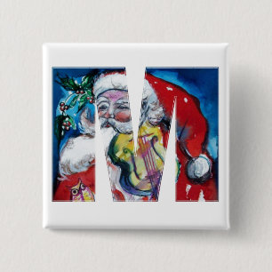 CHRISTMAS M BRIEF / SANTA MET VIOLIN MONOGRAM VIERKANTE BUTTON 5,1 CM