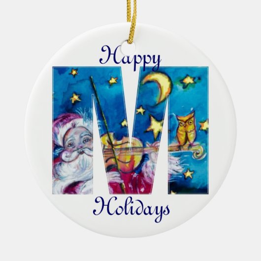 CHRISTMAS M LETTER/INSPIRED SANTA MONOGRAM KERAMISCH ORNAMENT (Voorkant)