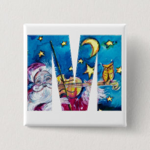 CHRISTMAS M LETTER/INSPIRED SANTA MONOGRAM VIERKANTE BUTTON 5,1 CM