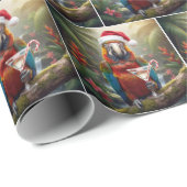 Christmas Macaw Parrot With Martini Cocktail Cadeaupapier (Rol Hoek)