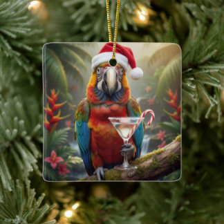 Christmas Macaw Parrot With Martini Cocktail Keramisch Ornament
