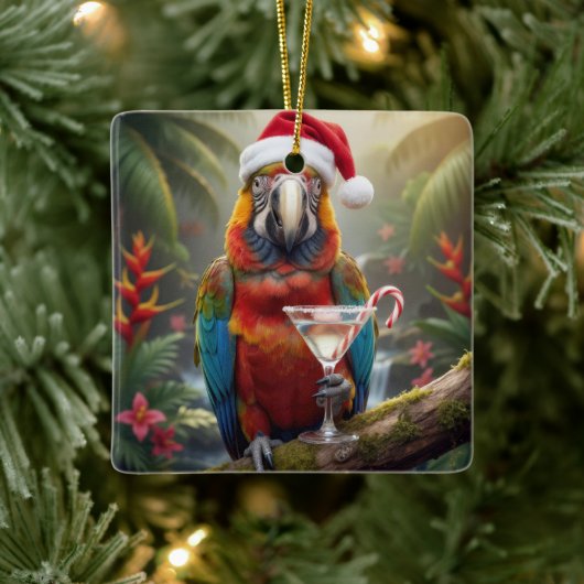 Christmas Macaw Parrot With Martini Cocktail Keramisch Ornament (Boom)