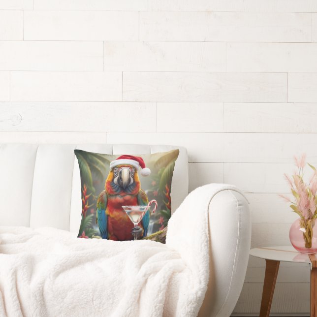 Christmas Macaw Parrot With Martini Cocktail Kussen (Bank)