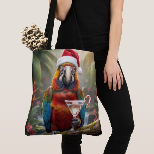 Christmas Macaw Parrot With Martini Cocktail Tote Bag (Dichtbij)
