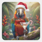 Christmas Macaw Parrot With Martini Cocktail Vierkante Sticker (Voorkant)