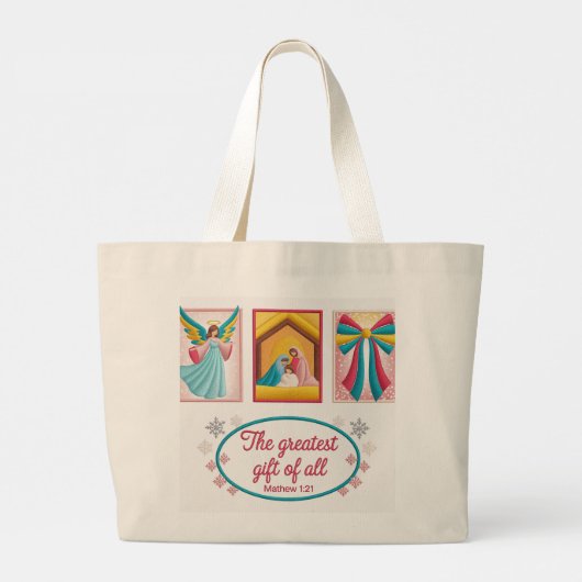 Christmas Machine Embroidery Design – Angel Grote Tote Bag (Achterkant)