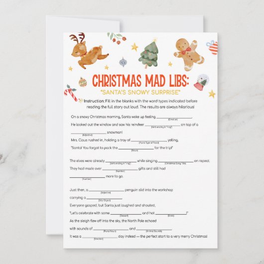 Christmas Mad Libs Game Feestdagenkaart (Voorkant)