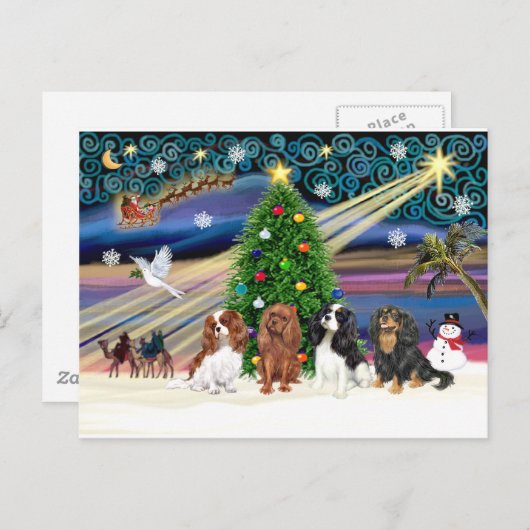 Christmas Magic / Cavalier King Charles (vier) Feestdagenkaart (Voorkant / Achterkant)