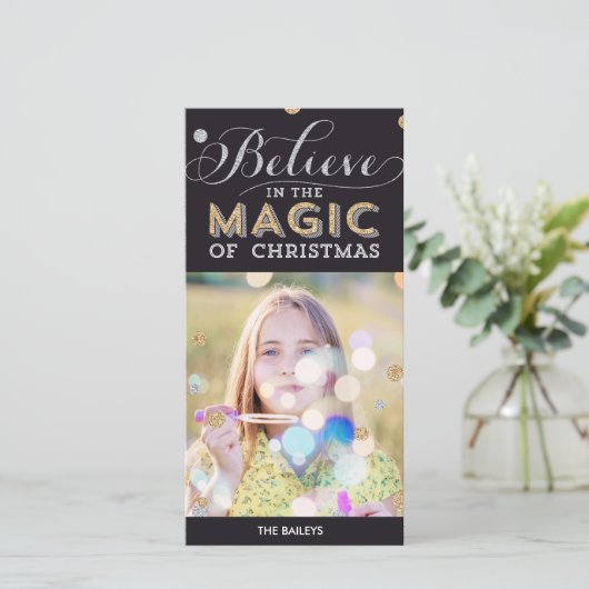 Christmas Magic Holiday Photo Card - Zwart Feestdagenkaart (Staand voorkant)