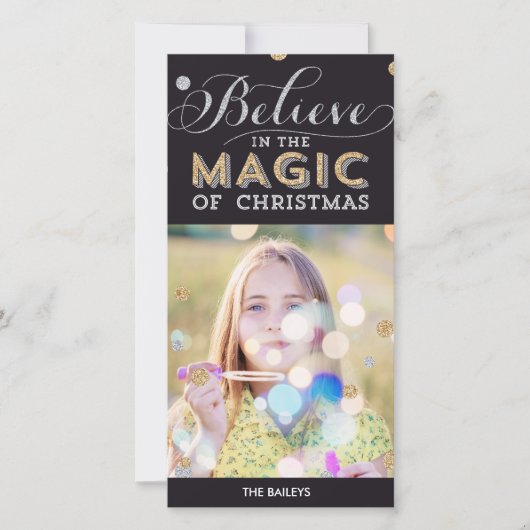 Christmas Magic Holiday Photo Card - Zwart Feestdagenkaart (Voorkant)