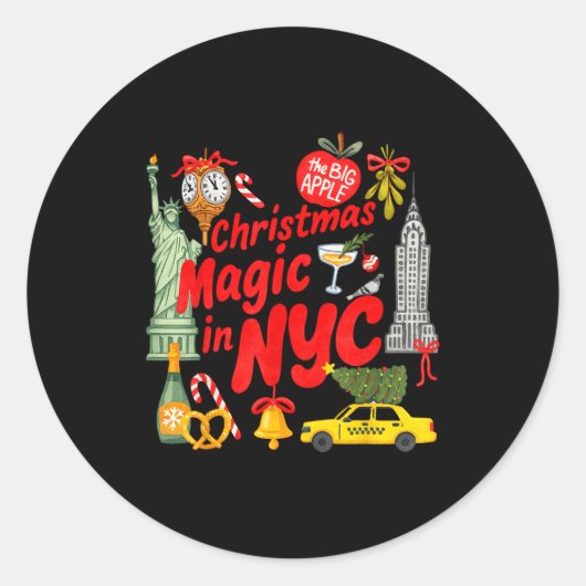 Christmas Magic In Nyc Festive Holiday New York Ronde Sticker (Voorkant)