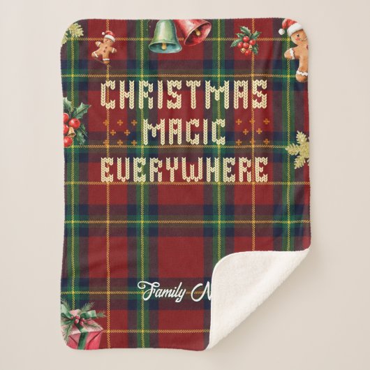 Christmas Magic Plaid familienaam Sherpa Deken (Voorkant)