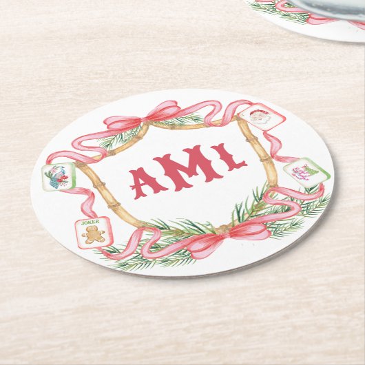 Christmas Mahjong | Monogram Ronde Kartonnen Onderzetter (Gebogen)