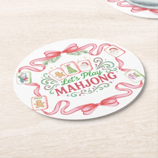 Christmas Mahjong | Monogram Ronde Kartonnen Onderzetter (Gebogen)