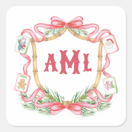 Christmas Mahjong | Monogram Vierkante Sticker