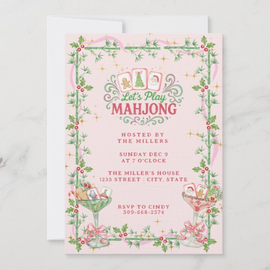 Christmas Mahjong Party Kaart (Voorkant)