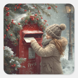 Christmas mailbox cute festive winter holiday art vierkante sticker