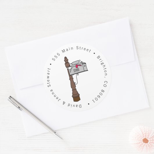 Christmas Mailbox Retour Adreslabel Ronde Sticker (Envelop)