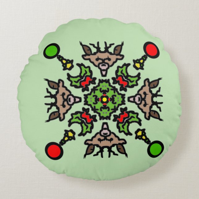 Christmas Mandala Pattern Rond Kussen (Voorkant)