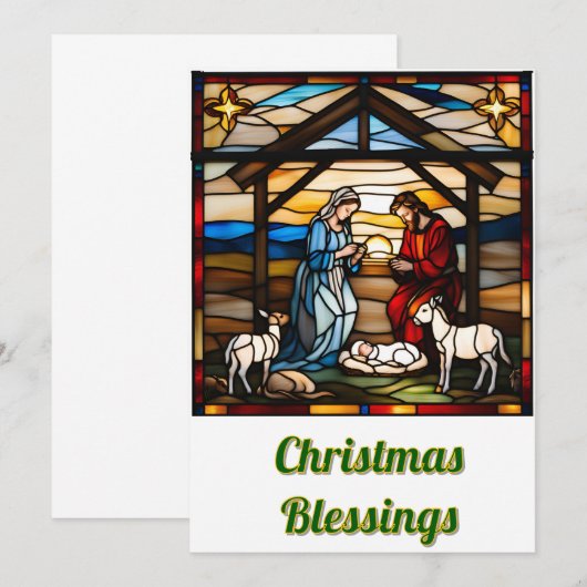 Christmas Manger Scene Faux Glas in lood stijl Kaart (Voorkant / Achterkant)