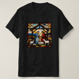 Christmas Manger Scene Faux Glas in lood stijl T-shirt
