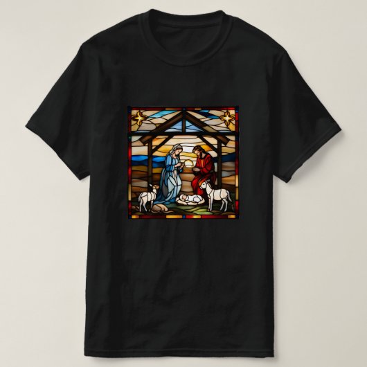 Christmas Manger Scene Faux Glas in lood stijl T-shirt (Design voorkant)