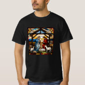 Christmas Manger Scene Faux Glas in lood stijl T-shirt (Voorkant)