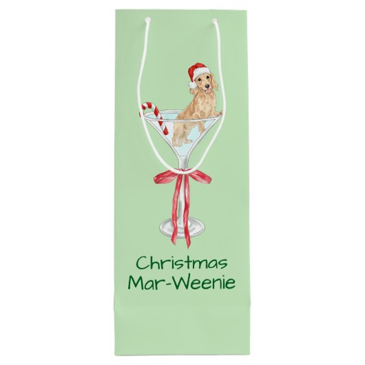 Christmas Mar-Weenie Teckel Hond Waterverf Wijn Cadeautas (Achterkant)