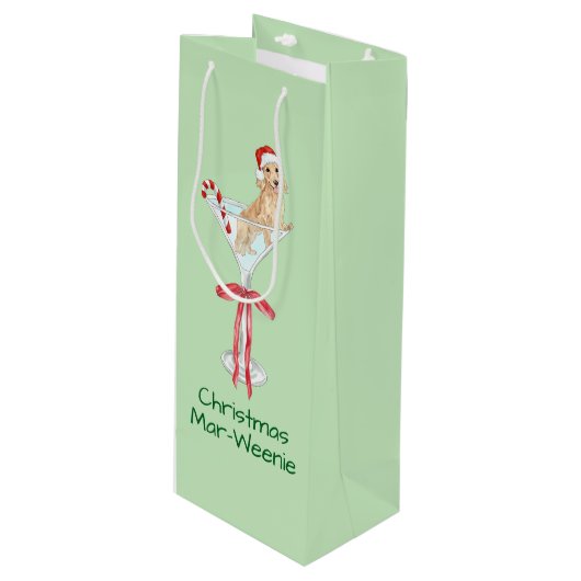 Christmas Mar-Weenie Teckel Hond Waterverf Wijn Cadeautas (Voorkant Gekanteld)