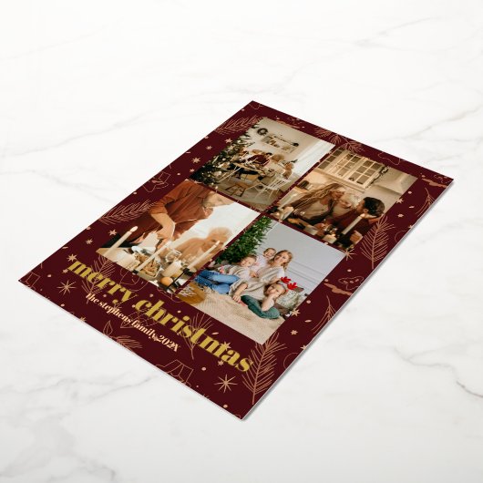 Christmas Maroon Folie Pine en Star Print Folie Uitnodiging (Gedraaid)