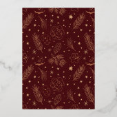 Christmas Maroon Folie Pine en Star Print Folie Uitnodiging (Achterkant)