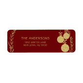 Christmas Maroon Gold Glitter Retouradres Etiket (Voorkant)