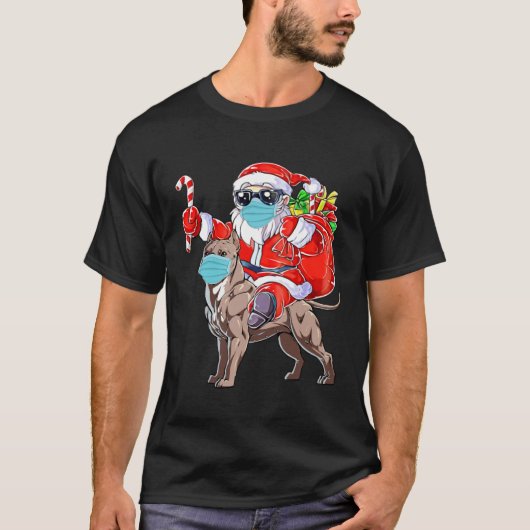 Christmas Mask Santa Riding Pitbull Xmas Boys Dog T-shirt (Voorkant)
