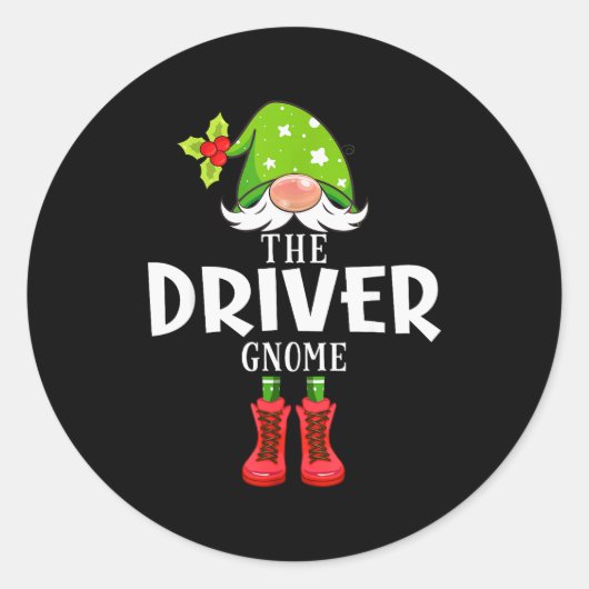 Christmas Matching Family The Driver Gnome  Ronde Sticker (Voorkant)