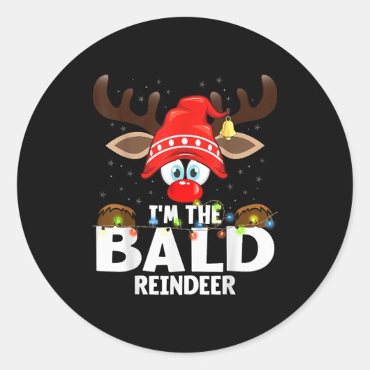 Christmas Matching I'm The Bald Reindeer Ronde Sticker (Voorkant)