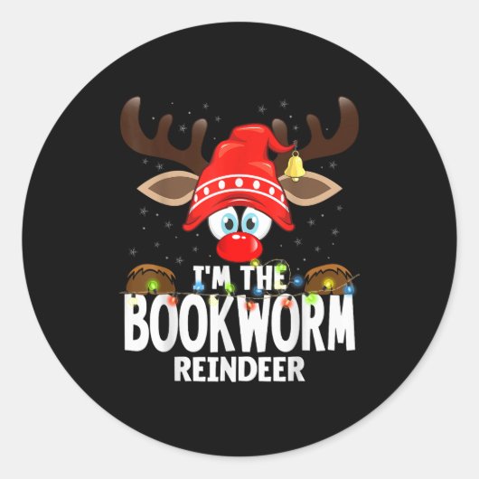 Christmas Matching I'm The Bookworm Reindeer  Ronde Sticker (Voorkant)