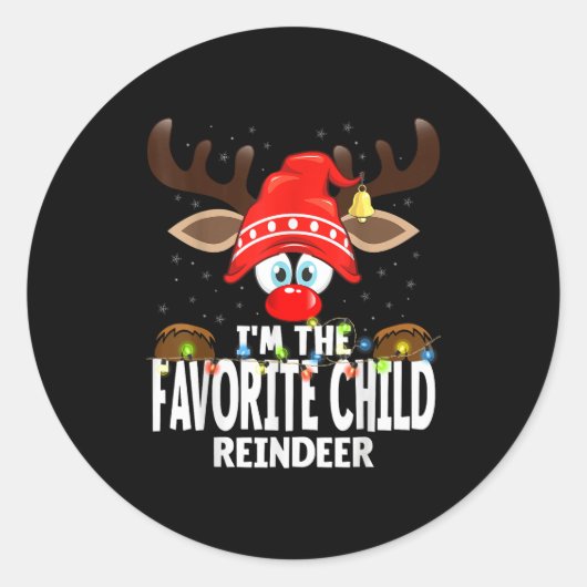 Christmas Matching I'm The Favorite Child Reindeer Ronde Sticker (Voorkant)