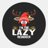 Christmas Matching I'm The Lazy Reindeer Ronde Sticker (Voorkant)