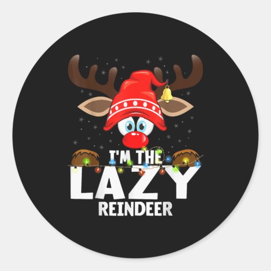 Christmas Matching I'm The Lazy Reindeer Ronde Sticker (Voorkant)