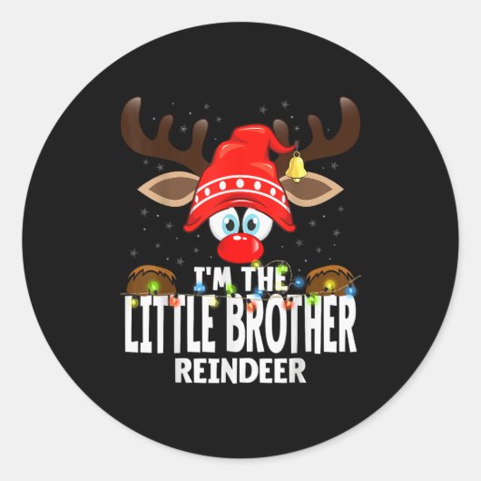 Christmas Matching I'm The Little Brother Reindeer Ronde Sticker (Voorkant)